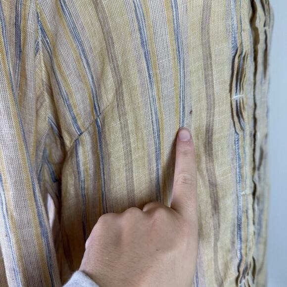 CP Shades Linen Button Up Blouse Size Small Yellow Striped Boho Ruffle Details - Picture 14 of 16